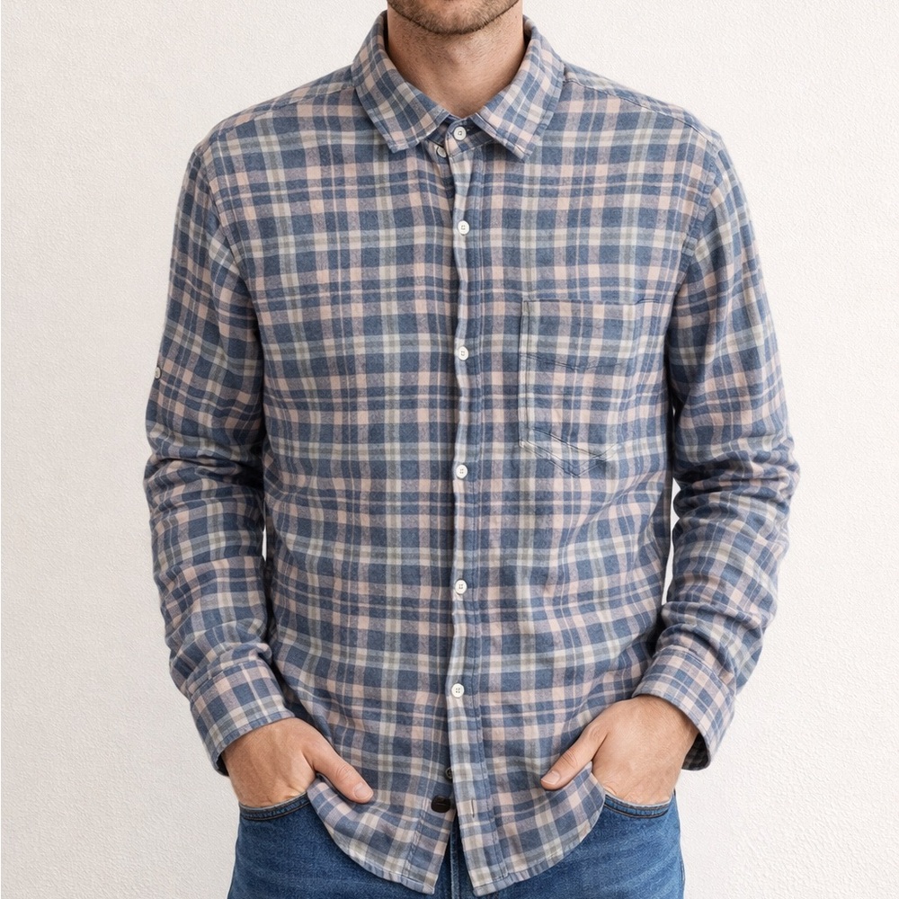 Rails Wyatt Heather Blue Long Sleeve Button Down Medium